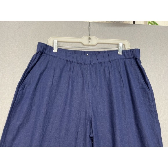 New Caslon Linen Blend Wide Leg Drawstring Waist Blue Pants Size Petite L - Picture 3 of 13